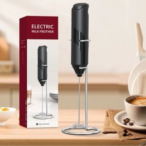 Black Electric Milk Frother With Holding Rack